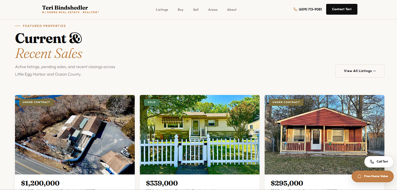 Teri Bindshedler NJ Realtor website screenshot